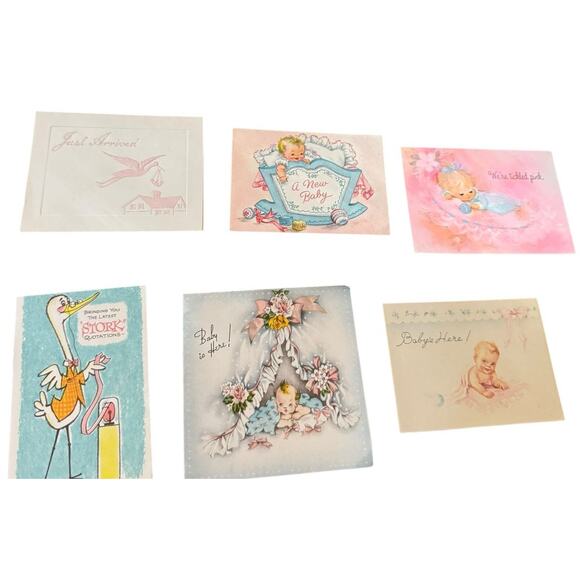 VTG Hallmark Baby Announcement Retro Card Stork Boy Girl Just Arrived USED - Picture 4 of 7